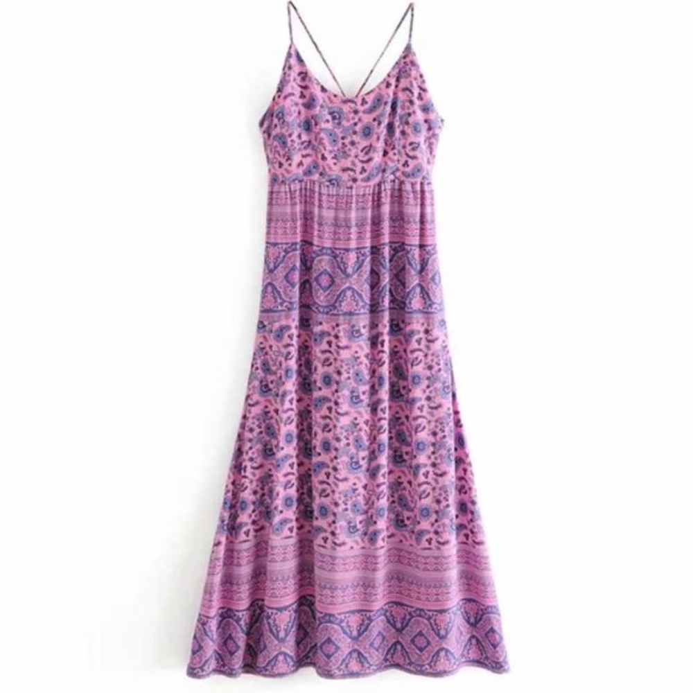 Boho chic Floral print Criss Cross Back Maxi dress - Picture 7 of 8